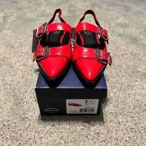 Women's Red Buckle Flats